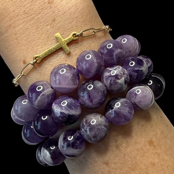 Purple Amethyst banded Bracelet Bangle Jewelry Fashion Accessories gemstone new - Picture 5 of 12